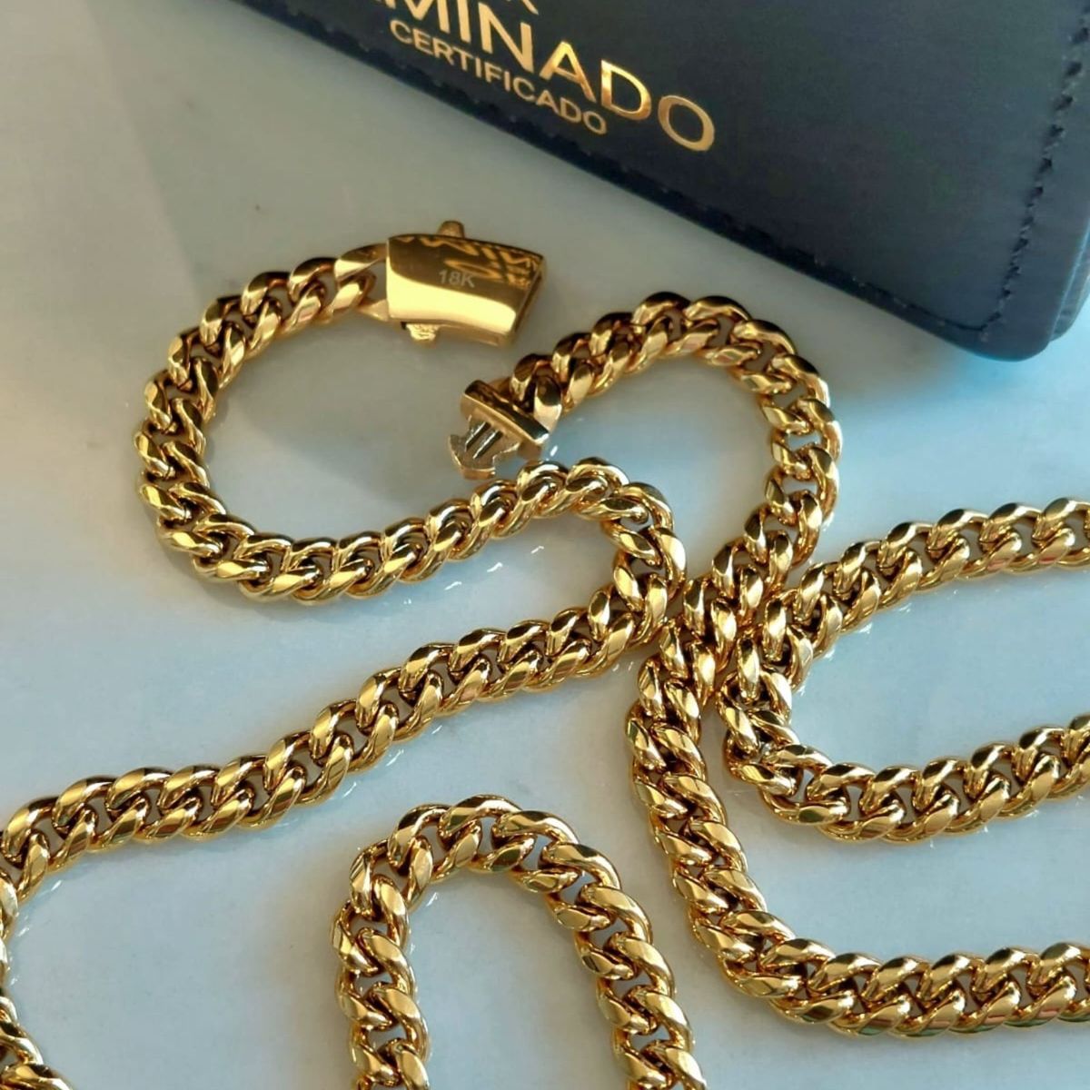 GENERICO - Cadena de ORO LAMINADO Tejido CUBANA Grosor 6MM