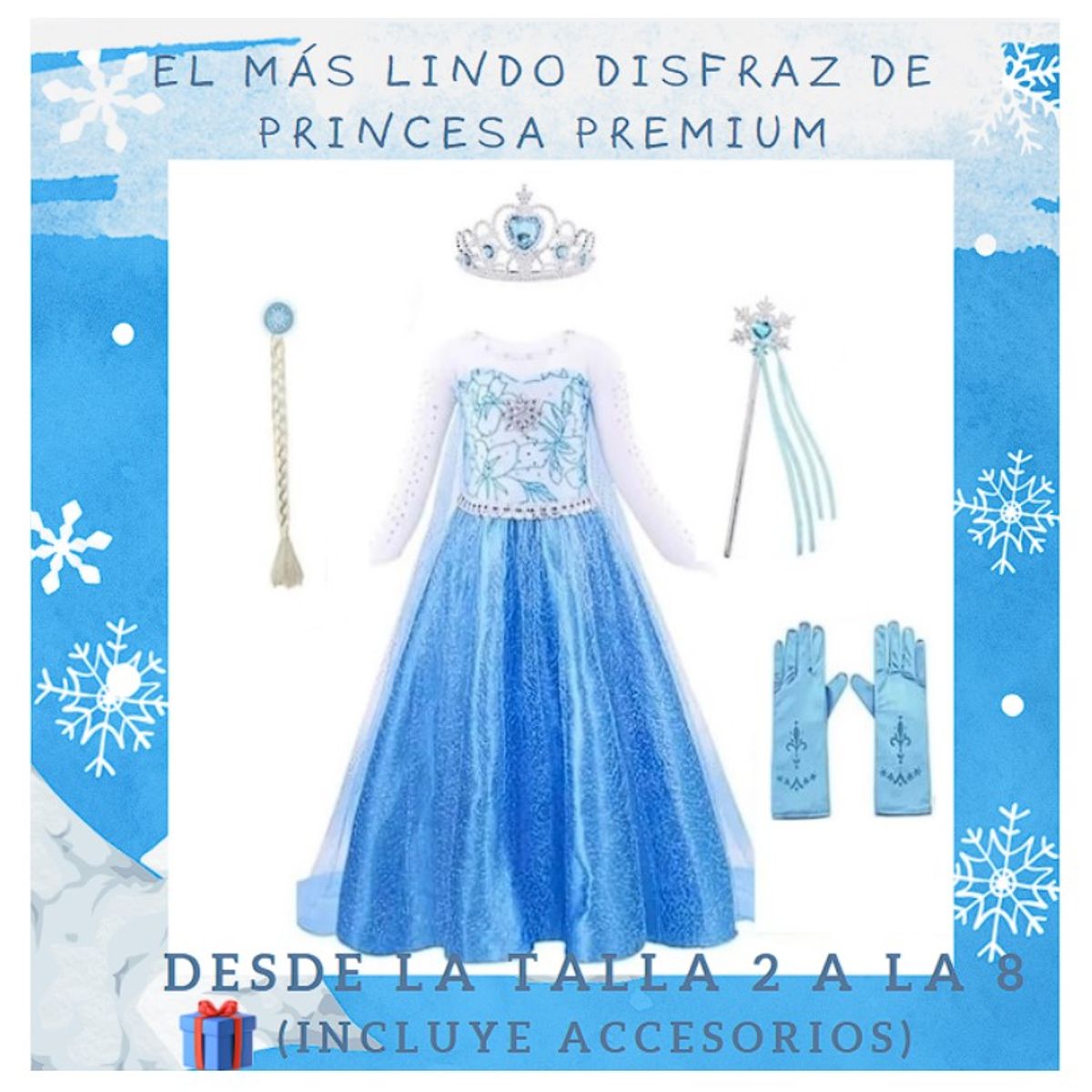 GENERICO - Disfraz Princesa Invierno Premium incluye accesorios T2