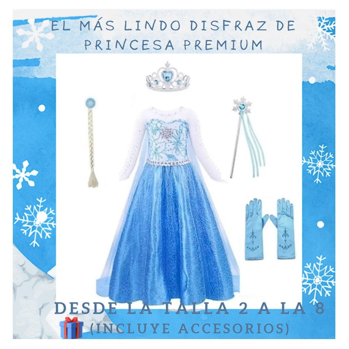 GENERICO - Disfraz Princesa Invierno Premium incluye accesorios T2