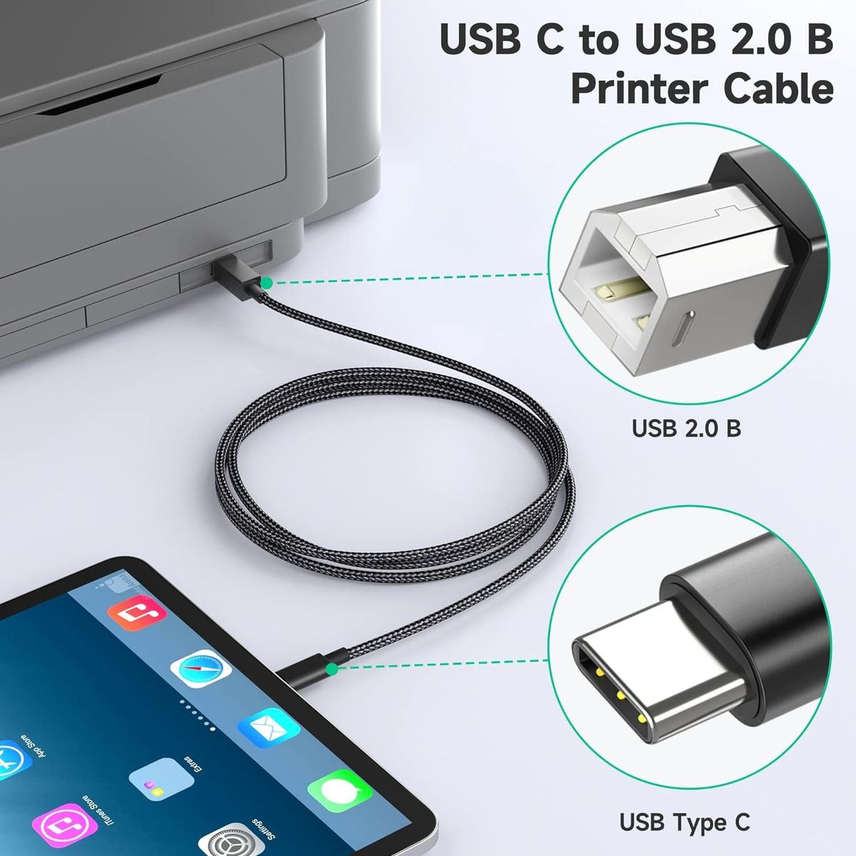 GENERICO - Cable Usb Tipo C Usb B 2.0 Impresora Para Mac Air Pro M1 M2