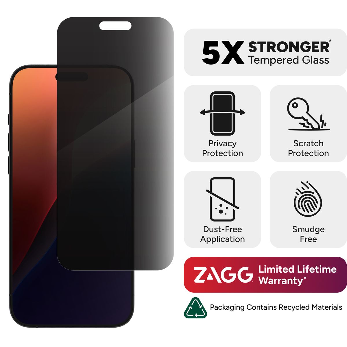 ZAGG - Lámina Glass Elite con privacidad para iPhone 16 Pro Max