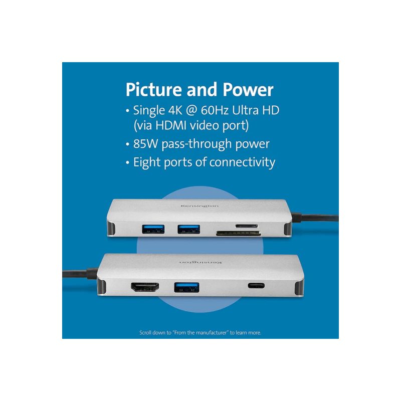 KENSINGTON - Dock Móvil Kensington USB-C sin Driver 8 en 1 UH1400P KENSINGTON