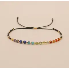 CORAZÓN DE ÁMBAR - Pulsera 7 chakras color negra