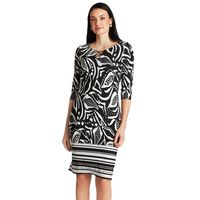 Vestido Midi Negro Manga 3/4 Estampado Cuello Redondo