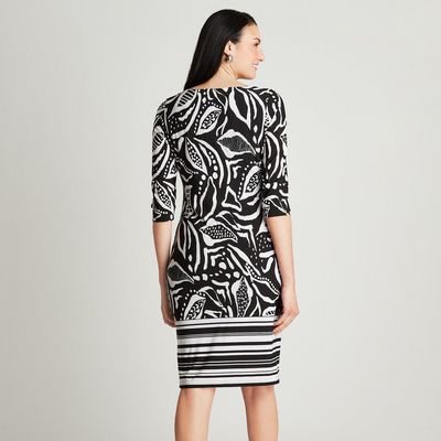 Imagen 2 del producto Vestido Midi Negro Manga 3/4 Estampado Cuello Redondo