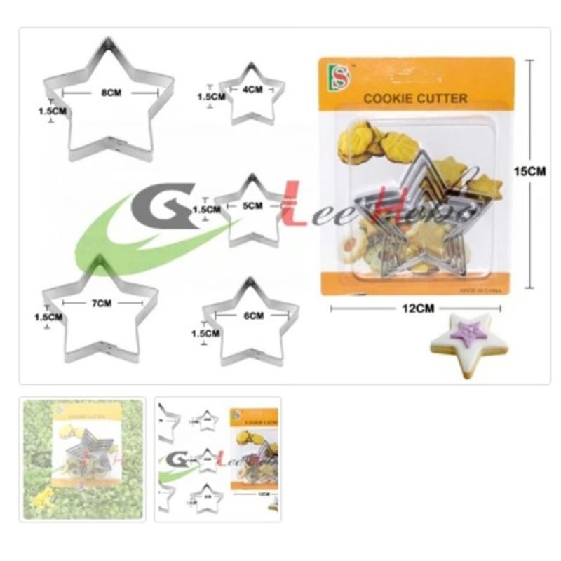 GENERICO - Cortador De Galletas 5 Piezas Acero Inoxidable Figura Estrellas