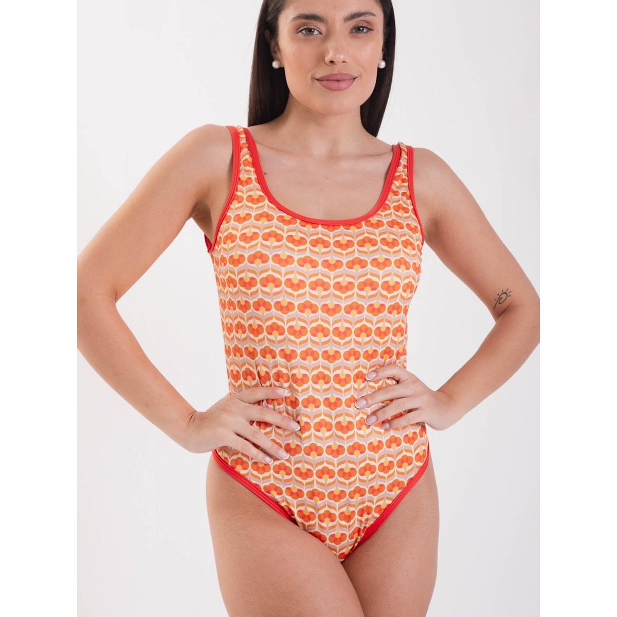 DAIKIRI BIKINIS - Daikiri Traje de Baño Mujer Crema Estampado Deportivo Control Abdomen Protección UV 50+