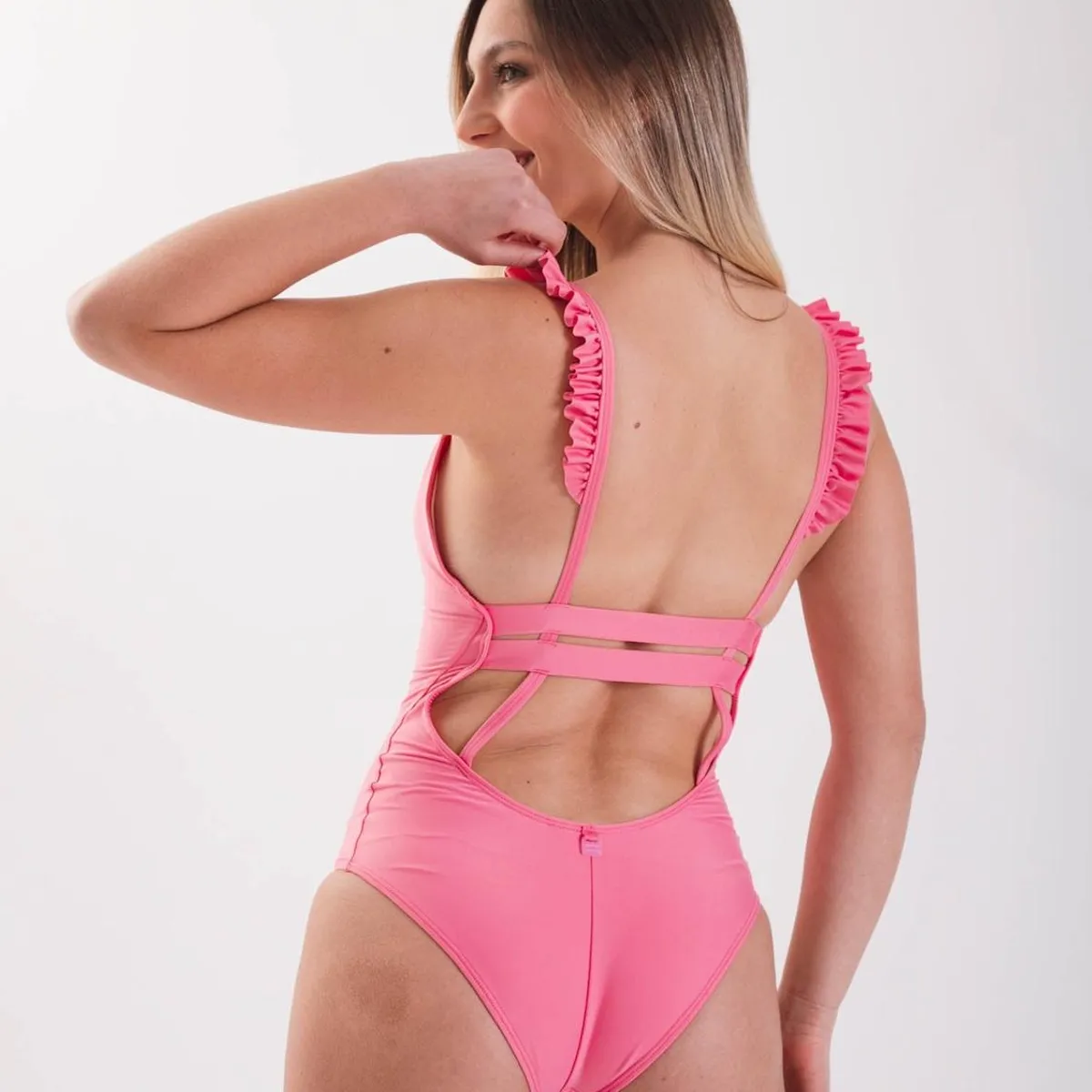 DAIKIRI BIKINIS - Daikiri Traje de Baño Mujer Rosa Liso Control Abdomen Culote Protección UV 50+