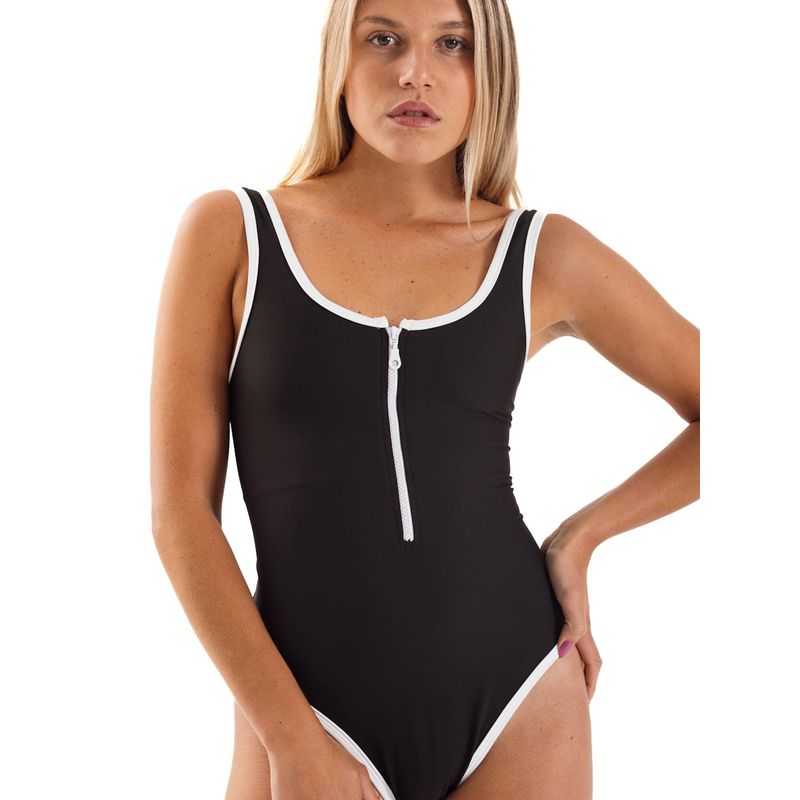 DAIKIRI BIKINIS - Daikiri Traje de Baño Mujer Negro Liso Control Abdomen Deportivo UV 50+