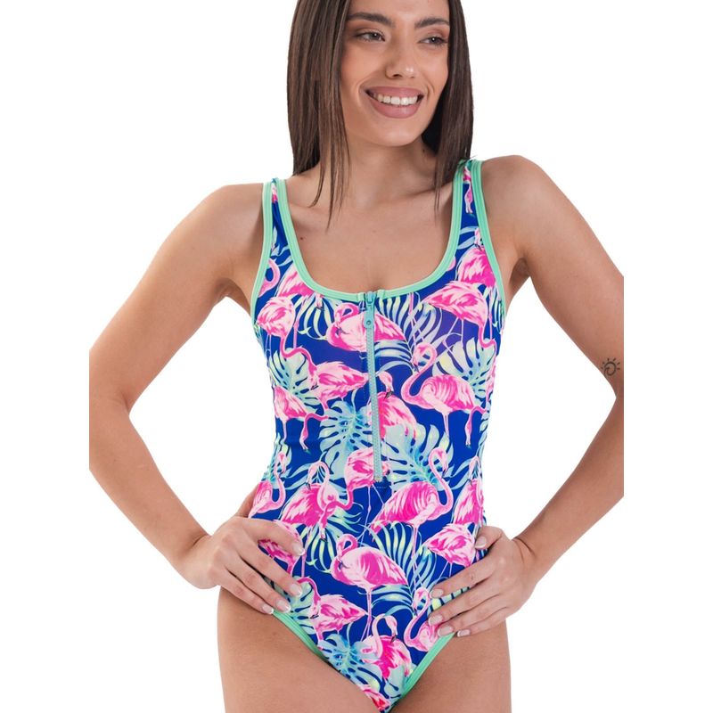DAIKIRI BIKINIS - Daikiri Traje de Baño Mujer Azul Estampado Control Abdomen Deportivo Protección UV 50+