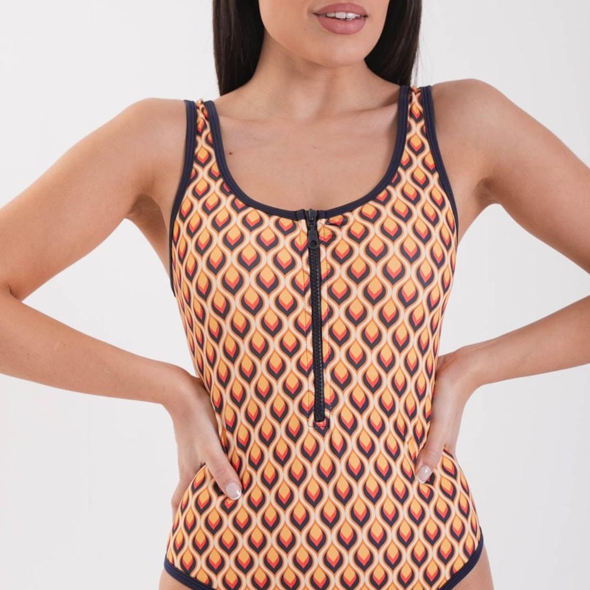 DAIKIRI BIKINIS - Daikiri Traje de Baño Mujer Crema Estampado Control Abdomen Deportivo Protección UV 50+