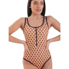 DAIKIRI BIKINIS - Daikiri Traje de Baño Mujer Crema Estampado Control Abdomen Deportivo Protección UV 50+