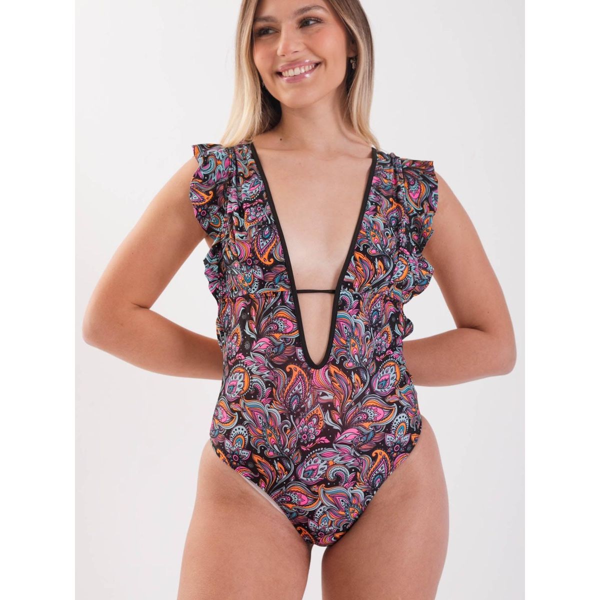 DAIKIRI BIKINIS - Daikiri Traje de Baño Mujer Negro Estampado Control Abdomen Deportivo Protección UV 50+