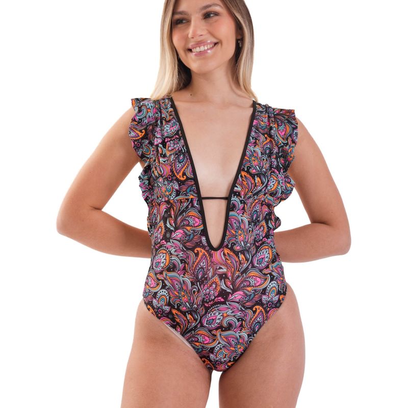 DAIKIRI BIKINIS - Daikiri Traje de Baño Mujer Negro Estampado Control Abdomen Deportivo Protección UV 50+