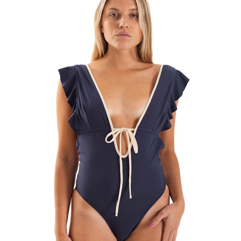 DAIKIRI BIKINIS - Daikiri Traje de Baño Mujer Azul Liso Control Abdomen Culote Protección UV 50+