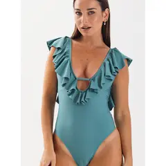 DAIKIRI BIKINIS - Daikiri Traje de Baño Mujer Verde Liso Control Abdomen Culote Protección UV 50+