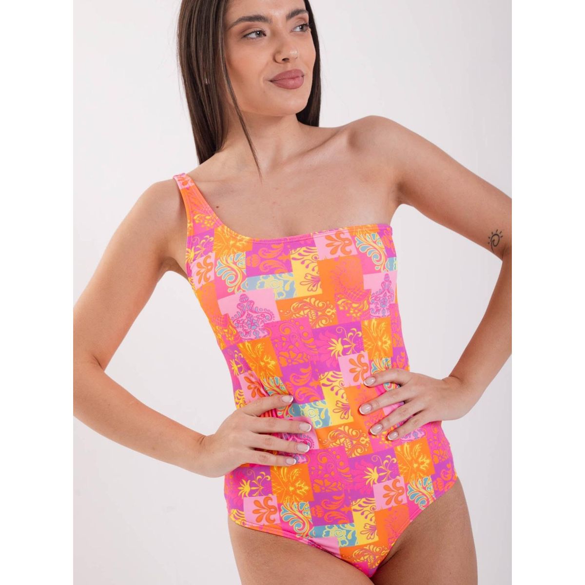 DAIKIRI BIKINIS - Daikiri Traje de Baño Mujer Naranjo Estampado Control Abdomen Culote Protección UV 50+