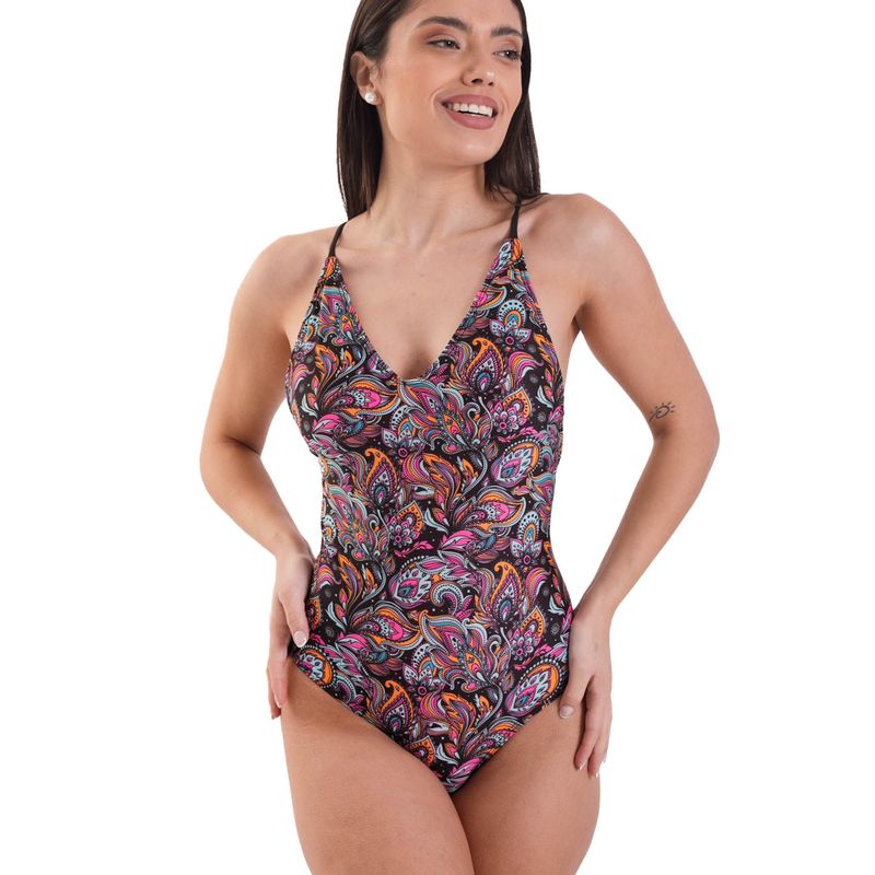 DAIKIRI BIKINIS - Daikiri Traje de Baño Mujer Negro Estampado Strapless Control Abdomen Protección UV 50+