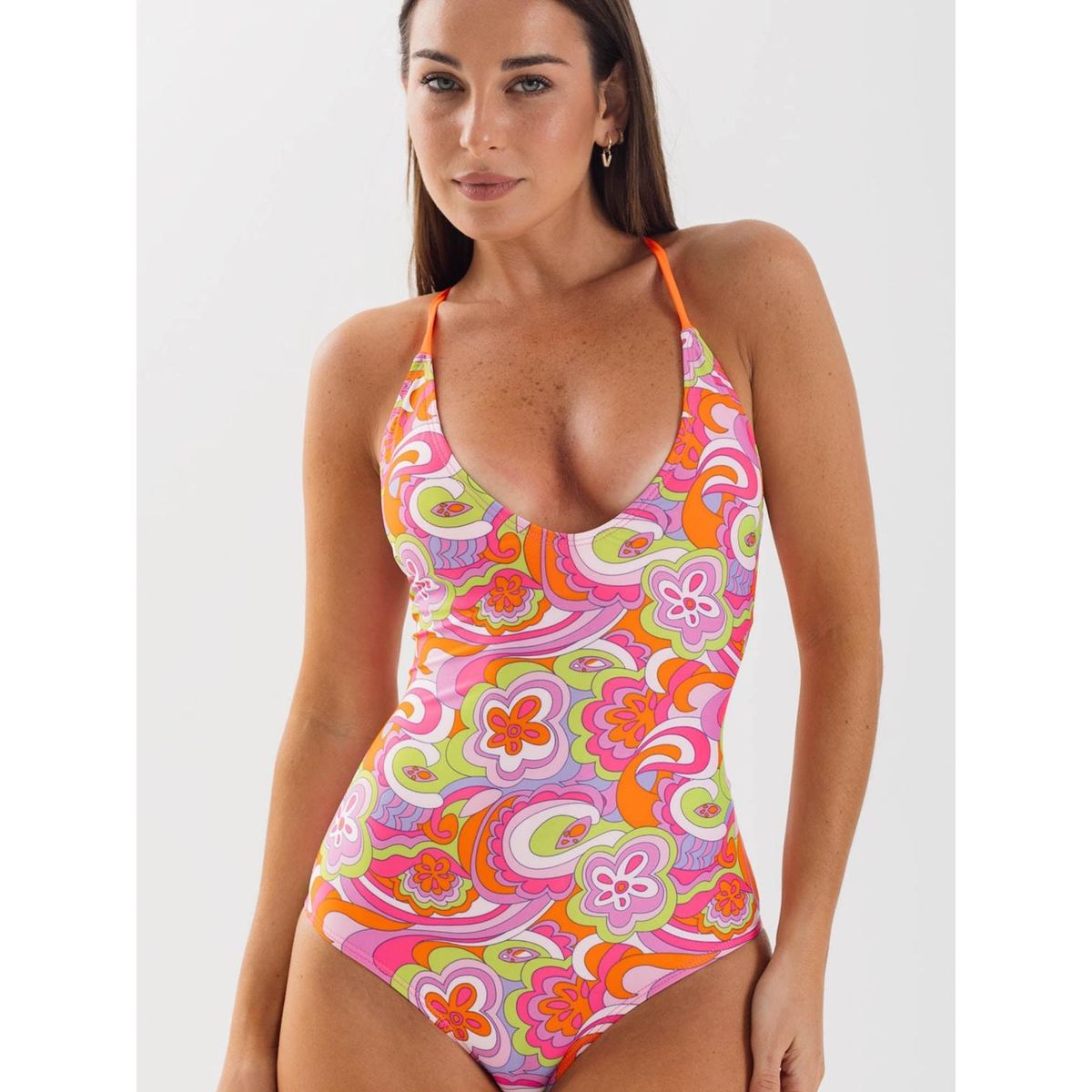 DAIKIRI BIKINIS - Daikiri Traje de Baño Mujer Naranjo Estampado Control Abdomen Culote Protección UV 50+