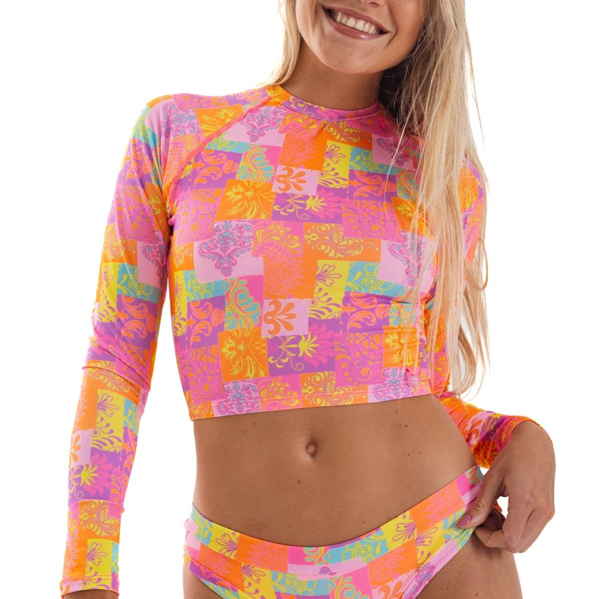 DAIKIRI BIKINIS - Daikiri Bikini Surf Mujer Naranjo Estampado Manga Larga Ajustable Protección UV 50+