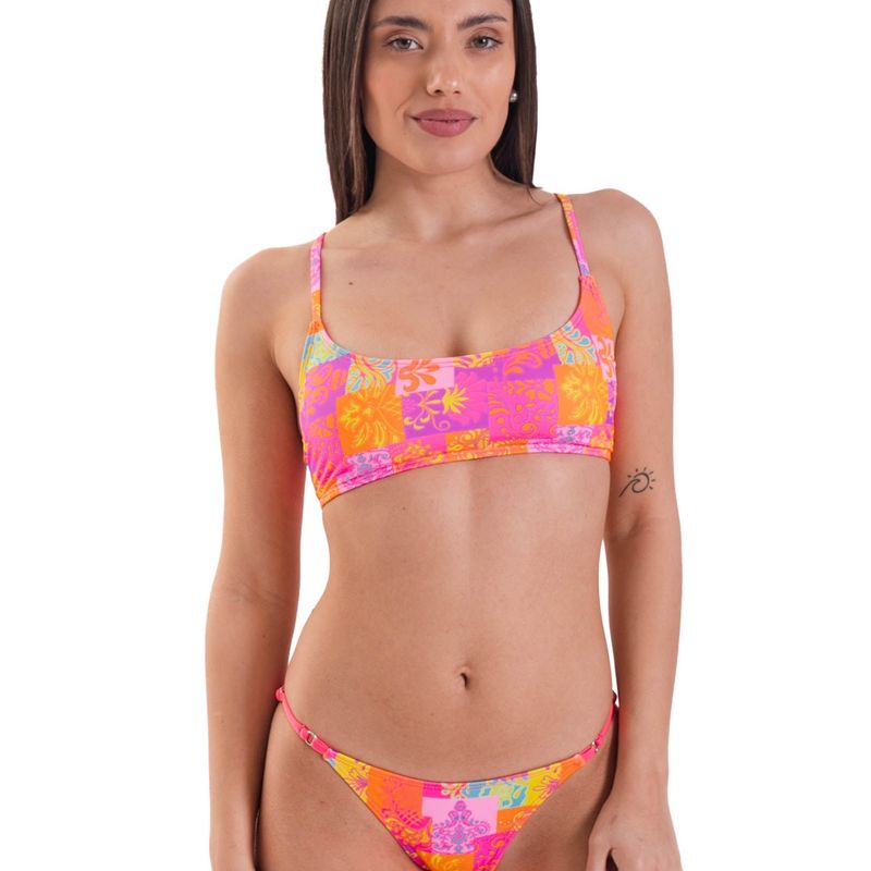 DAIKIRI BIKINIS - Daikiri Bikini Mujer Naranjo Estampado Deportivo Ajustable Protección UV 50+