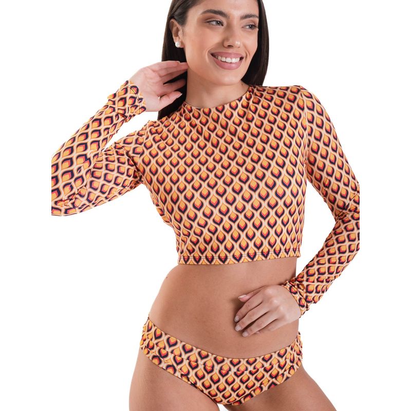 DAIKIRI BIKINIS - Daikiri Bikini Surf Mujer Crema Estampado Manga Larga Ajustable Protección UV 50+