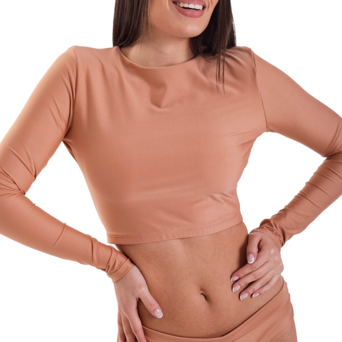 DAIKIRI BIKINIS - Daikiri Bikini Surf Mujer Cafe Liso Manga Larga Ajustable Protección UV 50+