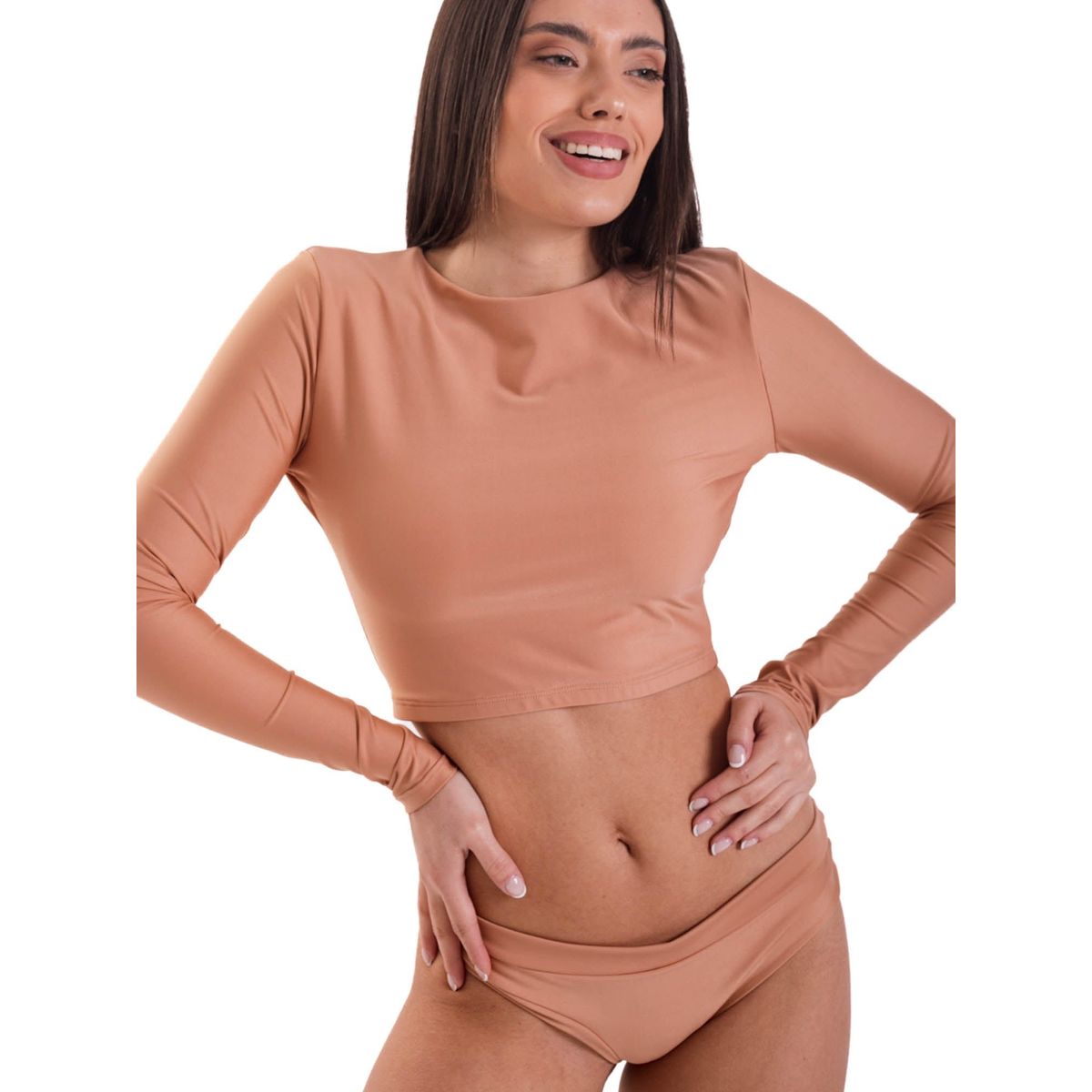 DAIKIRI BIKINIS - Daikiri Bikini Surf Mujer Cafe Liso Manga Larga Ajustable Protección UV 50+