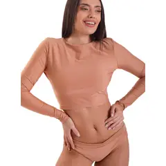 DAIKIRI BIKINIS - Daikiri Bikini Surf Mujer Cafe Liso Manga Larga Ajustable Protección UV 50+