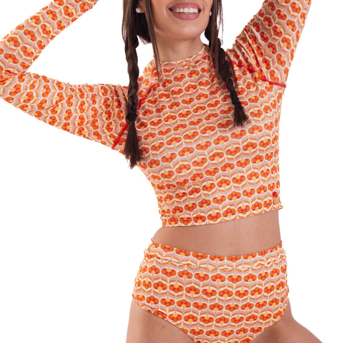 DAIKIRI BIKINIS - Daikiri Bikini Surf Mujer Crema Estampado Manga Larga Culote Protección UV 50+