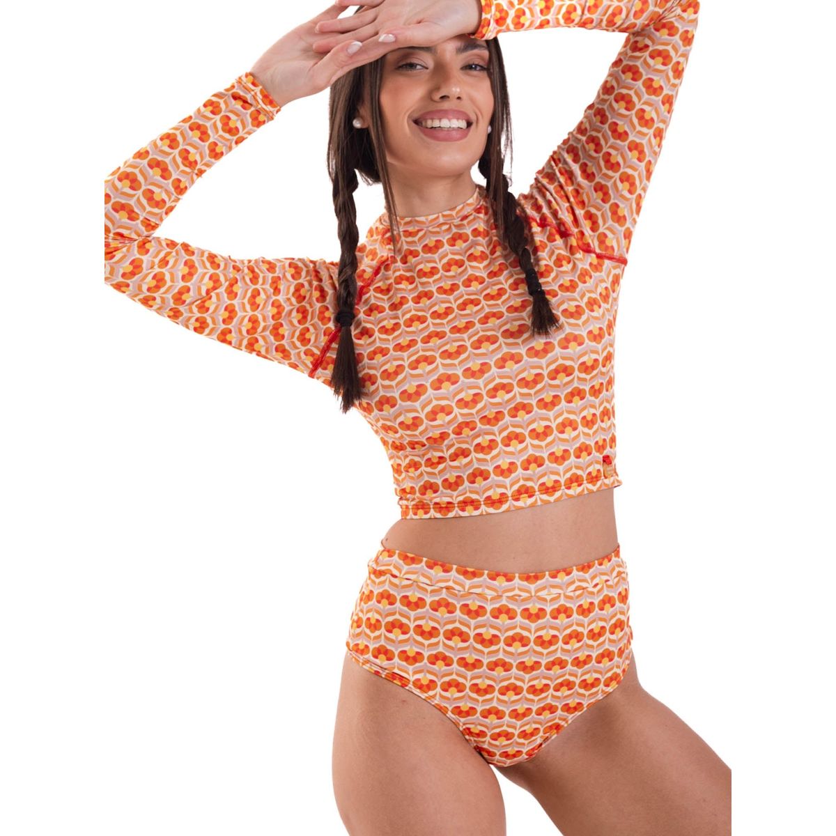 DAIKIRI BIKINIS - Daikiri Bikini Surf Mujer Crema Estampado Manga Larga Culote Protección UV 50+