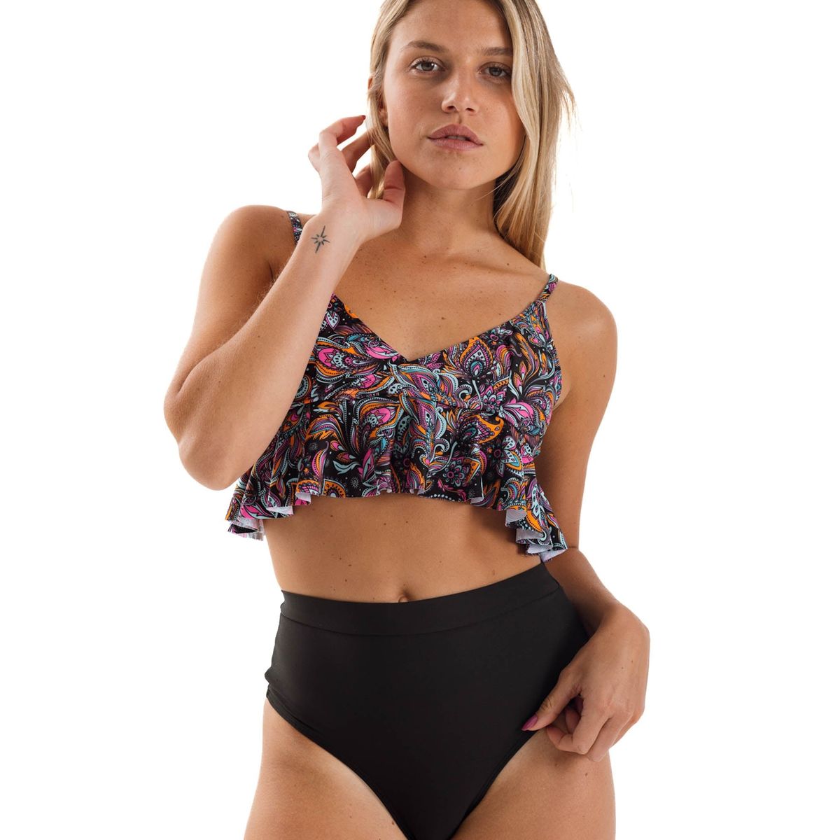 DAIKIRI BIKINIS - Daikiri Bikini Mujer Negro Estampado Triángulo Culote Protección UV 50+