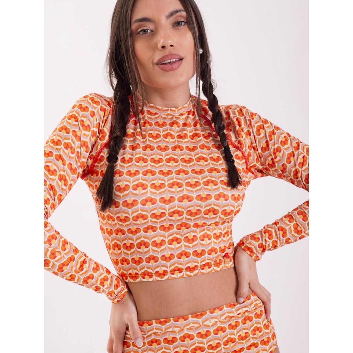 DAIKIRI BIKINIS - Daikiri Polera Surf Mujer Crema Estampado Manga Larga Deportivo Protección UV 50+