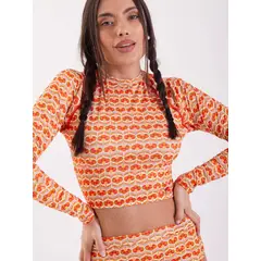 DAIKIRI BIKINIS - Daikiri Polera Surf Mujer Crema Estampado Manga Larga Deportivo Protección UV 50+