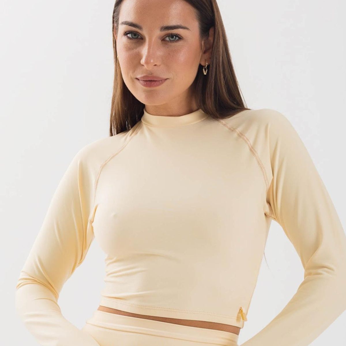 DAIKIRI BIKINIS - Daikiri Polera Surf Mujer Crema Liso Manga Larga Deportivo Protección UV 50+