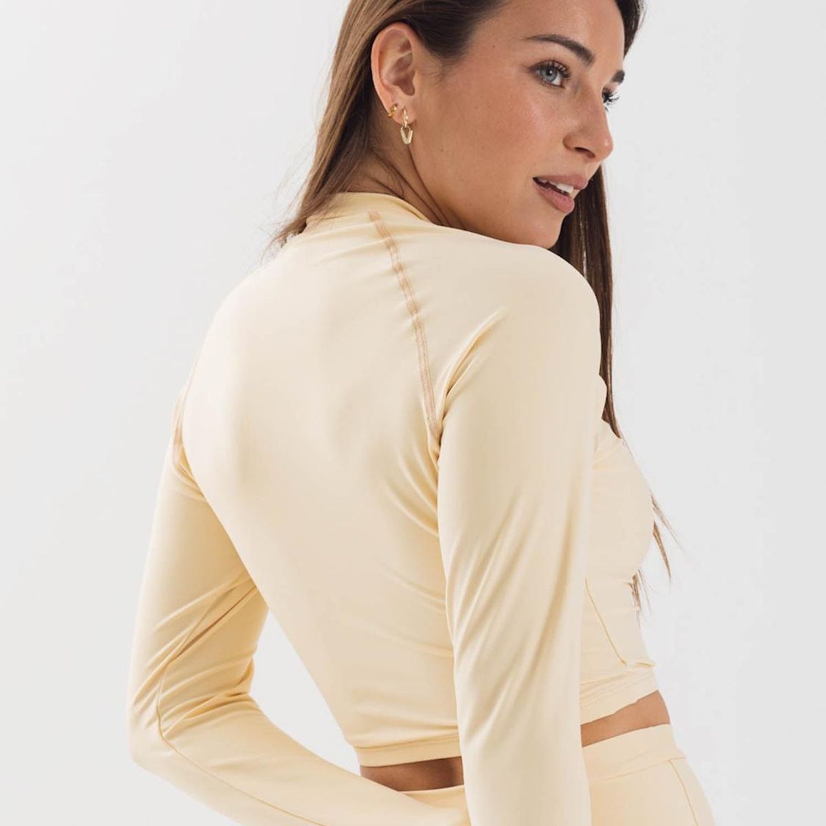 DAIKIRI BIKINIS - Daikiri Polera Surf Mujer Crema Liso Manga Larga Deportivo Protección UV 50+