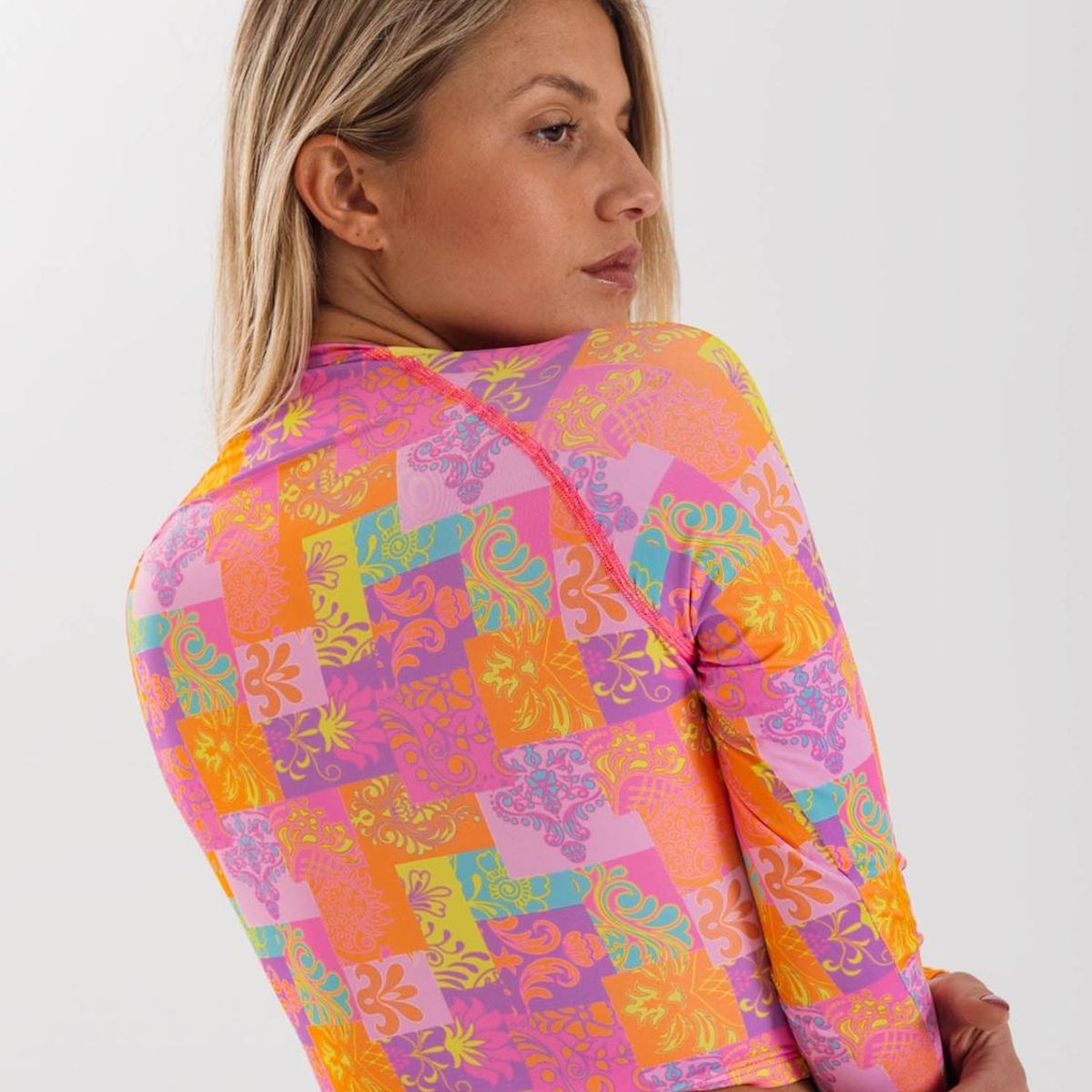 DAIKIRI BIKINIS - Daikiri Polera Surf Mujer Naranjo Estampado Manga Larga Deportivo Protección UV 50+