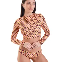 DAIKIRI BIKINIS - Daikiri Polera Surf Mujer Crema Estampado Manga Larga Deportivo Protección UV 50+