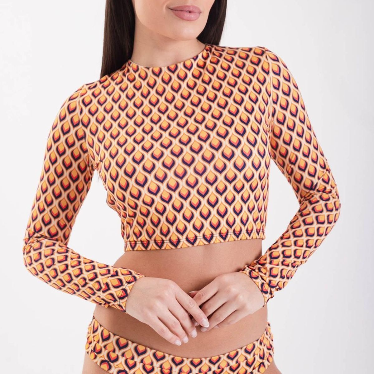 DAIKIRI BIKINIS - Daikiri Polera Surf Mujer Crema Estampado Manga Larga Deportivo Protección UV 50+