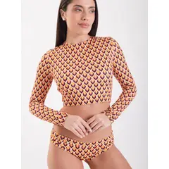 DAIKIRI BIKINIS - Daikiri Polera Surf Mujer Crema Estampado Manga Larga Deportivo Protección UV 50+
