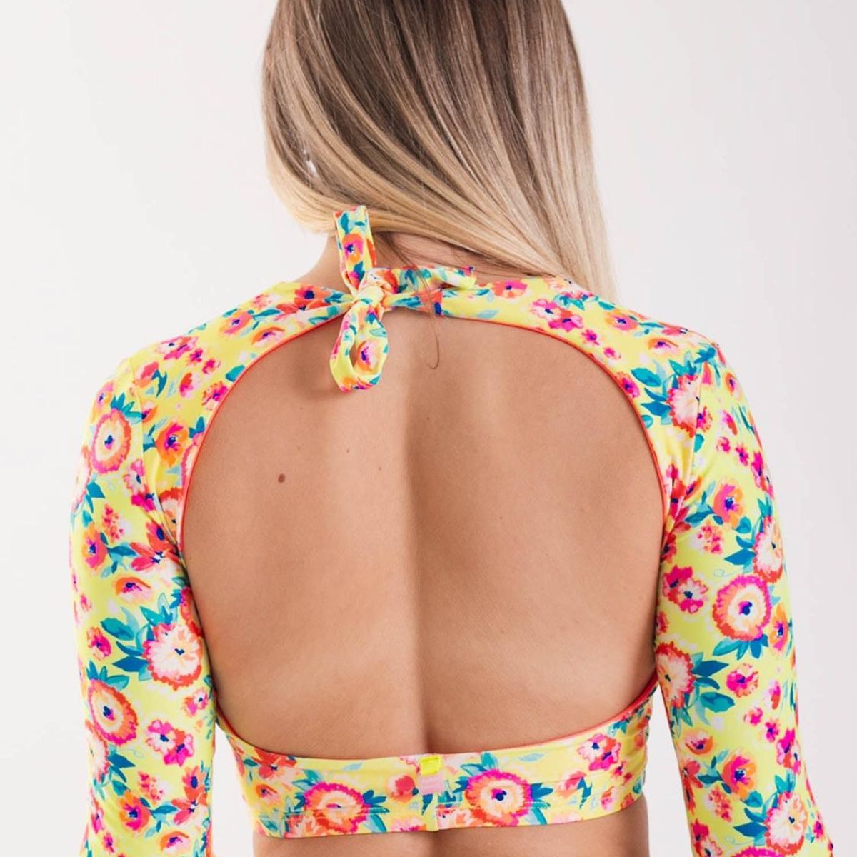 DAIKIRI BIKINIS - Daikiri Polera Surf Mujer Amarillo Estampado Manga Larga Deportivo Protección UV 50+