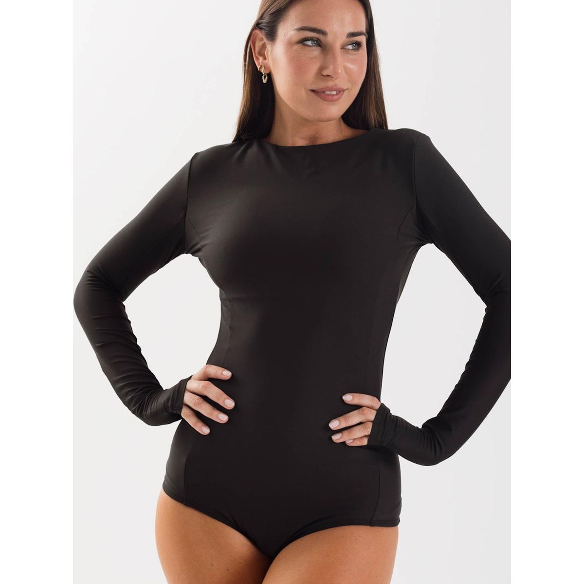 DAIKIRI BIKINIS - Daikiri Traje de Baño Surf Mujer Negro Liso Manga Larga Deportivo UV 50+