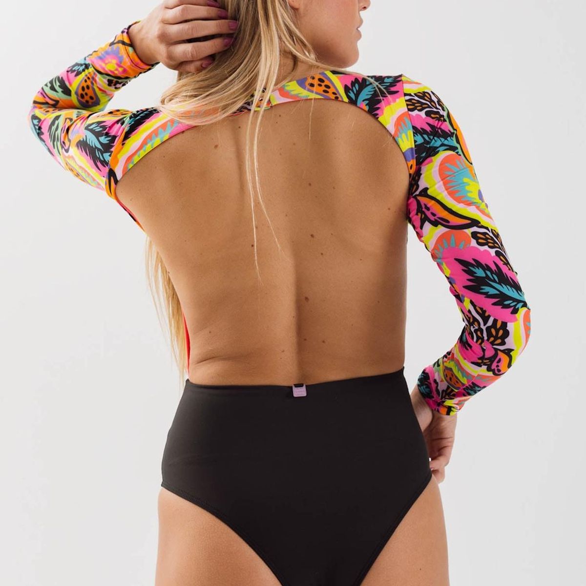 DAIKIRI BIKINIS - Daikiri Traje de Baño Surf Mujer Negro Estampado Manga Larga Deportivo Protección UV 50+