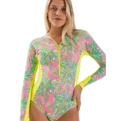 DAIKIRI BIKINIS - Daikiri Traje de Baño Surf Mujer Rosa Estampado Manga Larga Deportivo Protección UV 50+