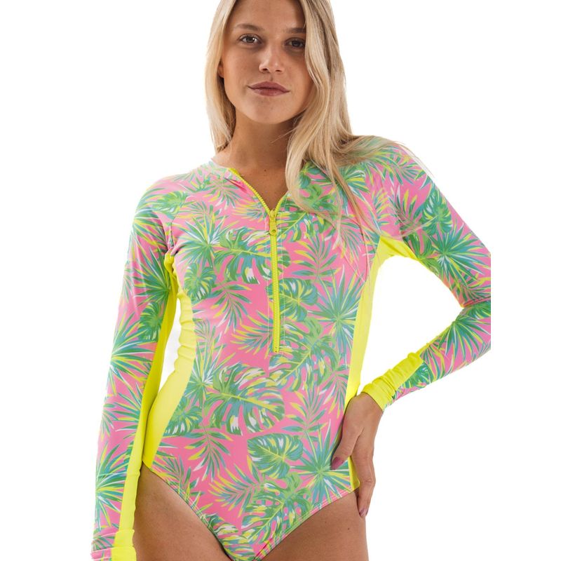 DAIKIRI BIKINIS - Daikiri Traje de Baño Surf Mujer Rosa Estampado Manga Larga Deportivo Protección UV 50+