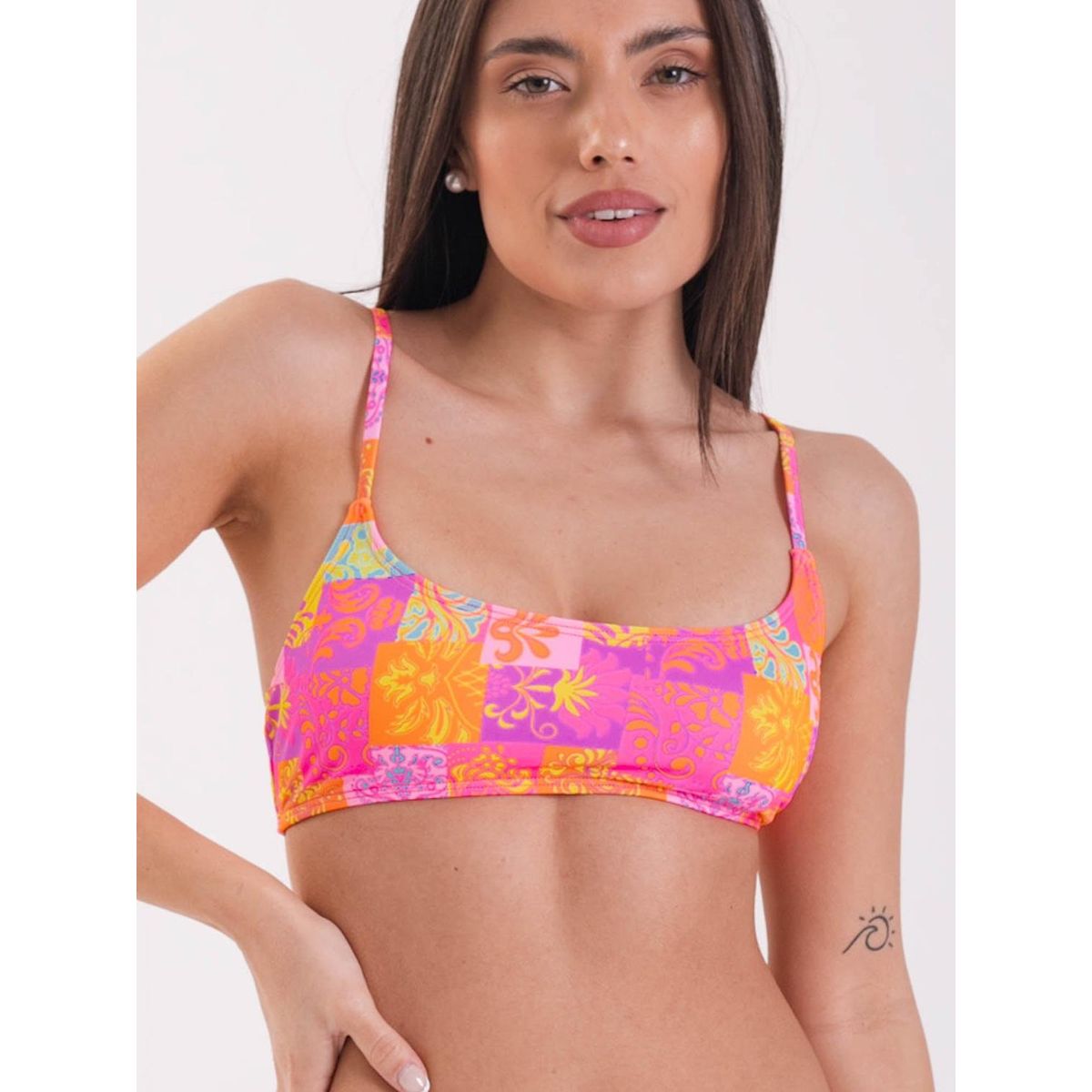 DAIKIRI BIKINIS - Daikiri Top de Bikini Mujer Naranjo Estampado Deportivo Extra Confort Protección UV 50+