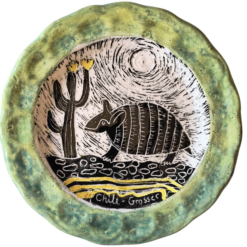 GENERICO - Plato Decorativo Pared Tallado a mano - Quirquincho