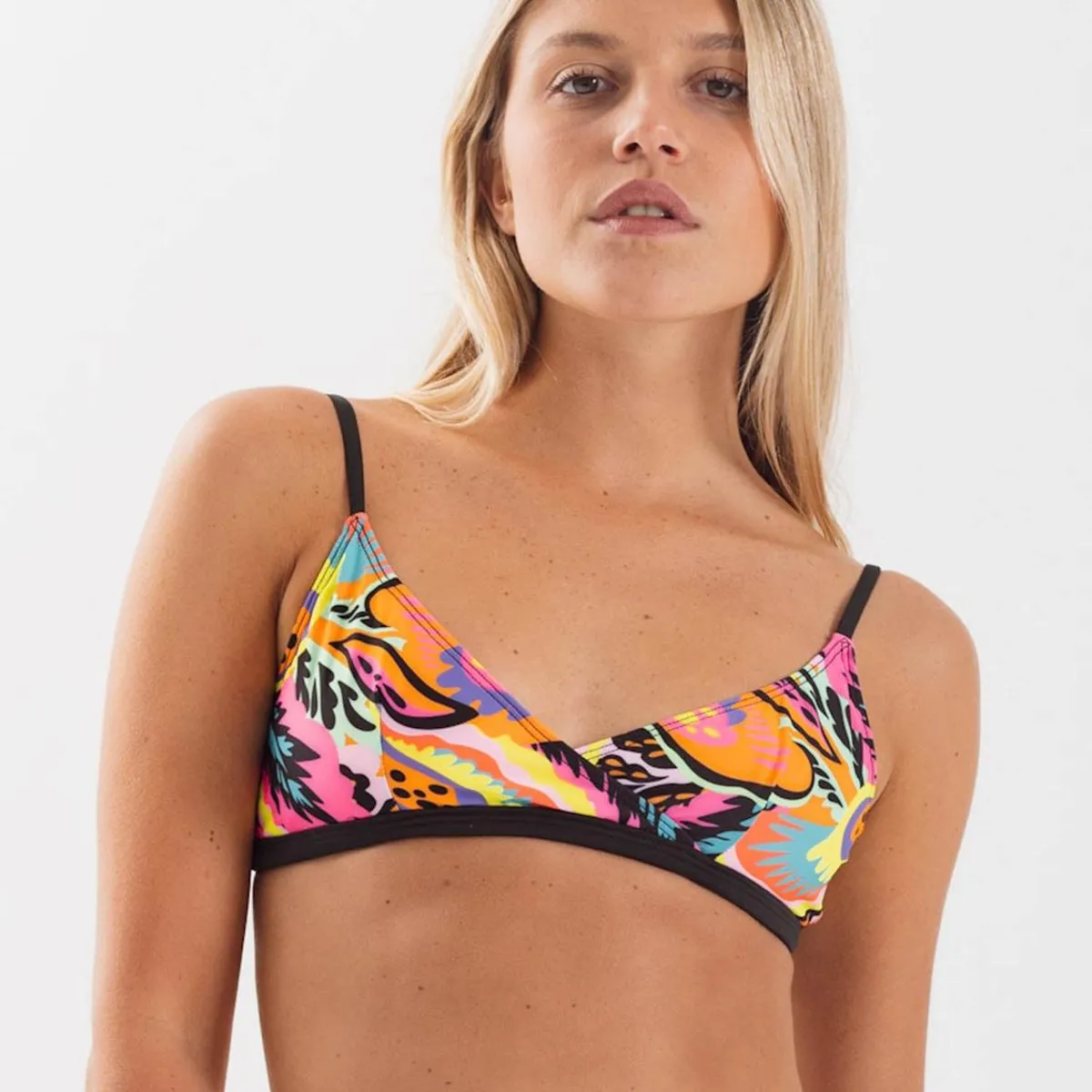 DAIKIRI BIKINIS - Daikiri Top de Bikini Mujer Negro Estampado Triángulo Ajustable Protección UV 50+