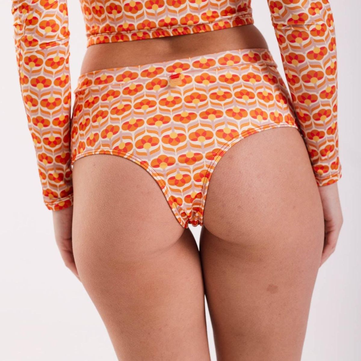 DAIKIRI BIKINIS - Daikiri Bottom de Bikini Mujer Crema Estampado Tiro Alto Culote Protección UV 50+