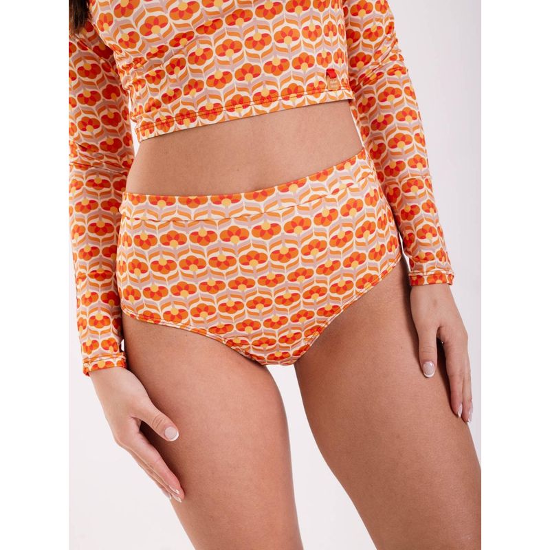 DAIKIRI BIKINIS - Daikiri Bottom de Bikini Mujer Crema Estampado Tiro Alto Culote Protección UV 50+